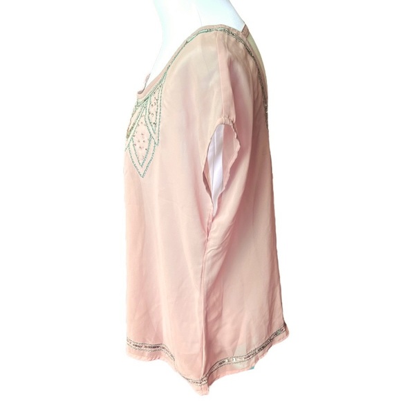 NWT Decree Peach See-Through Tunic with striped back Sequins Round Neck Size L - Picture 2 of 6
